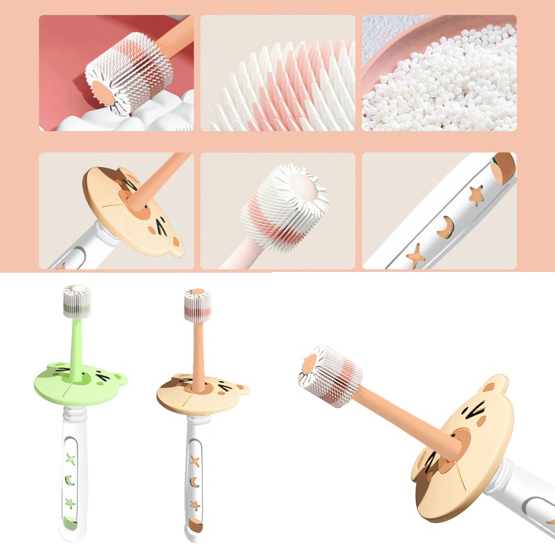 Bàn chải đánh răng bằng silicon thiết kế xoay 360 độ thích hợp cho các bé