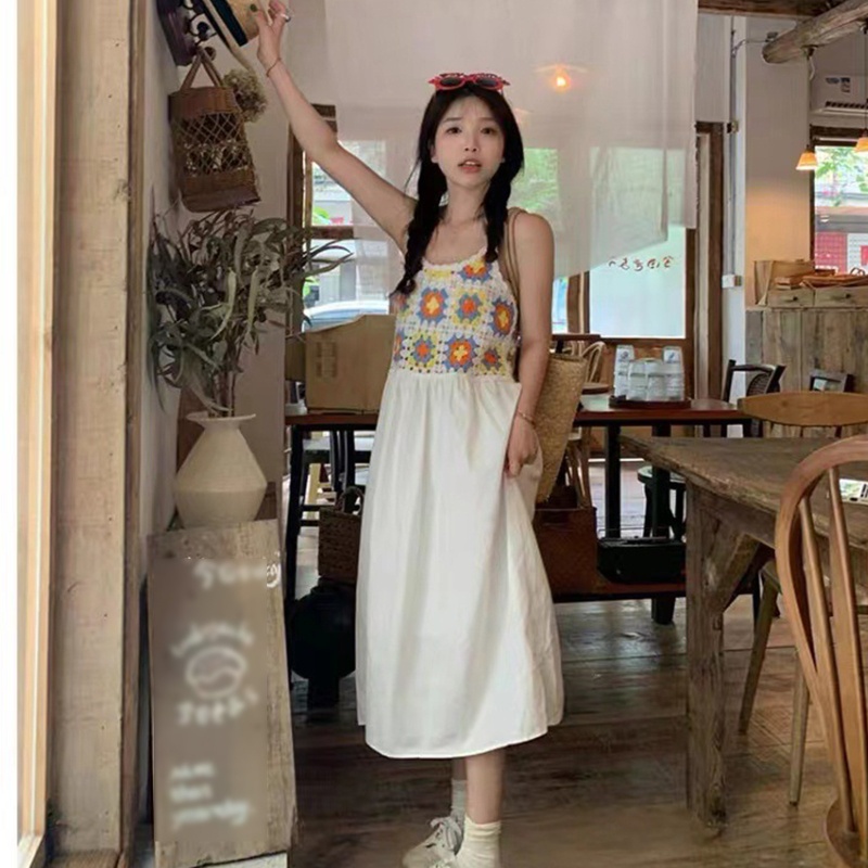 Đầm Midi Dài Dáng Chữ A Không Tay Eo Cao Họa Tiết Hình Học Nhiều Màu Sắc Phong Cách Boho Mùa Hè Cho Nữ