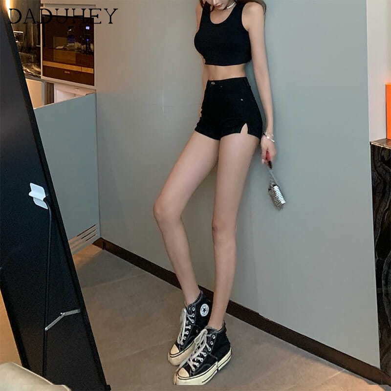 Quần short denim daduhey xẻ tà nhỏ nâng mông eo cao thời trang cho nữ