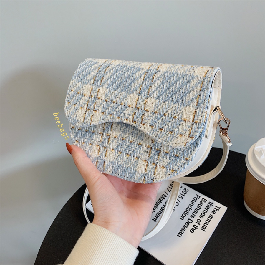 Túi Xách Kẻ Dạ Hình Tròn Basic Màu Đen, Xanh Than Dễ Phối Đồ Đi Chơi | TX16 | Túi Nữ Thiết Kế Dạ Đựng Vừa Điện Thoại