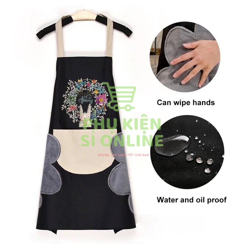 Tạp dề chông thám nước họa tiết hoa thỏ dễ thương kèm lau tay và túi to