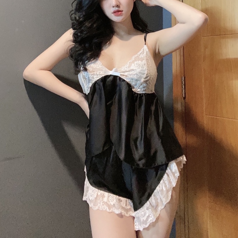 Đồ Ngủ Sexy 2 Dây Phối Ren Lai Quyến Rũ Lụa Satin Cao Cấp Mềm Mại Mặc Nhà Gợi Cảm Thoáng Mát Freesize - CN023 CINY | BigBuy360 - bigbuy360.vn