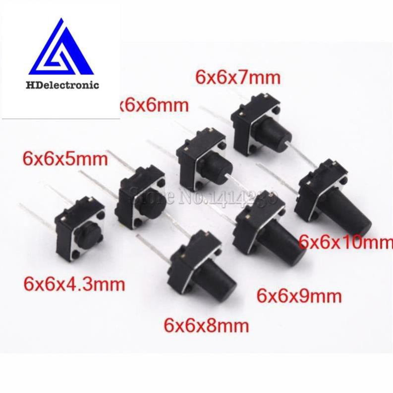 Nút Nhấn nhả 2 Chân DIP, SMD các loại kích thước (Phím bấm)