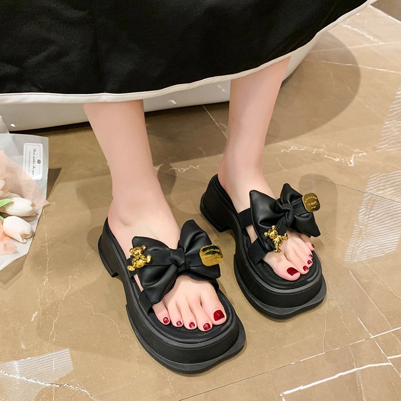 Dép nữ IELGY đế xuồng mũi vuông quai đính nơ chống trượt thời trang Hàn Quốc