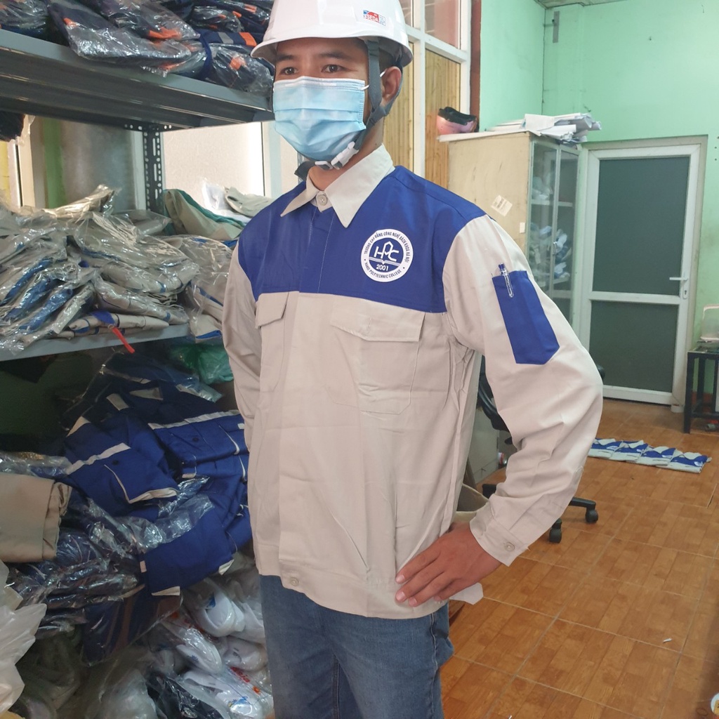Áo Bảo Hộ Lao Đông { Hàng Thanh Lý} Mầu ghi xi măng phối Xanh, hàng đủ sai, hàng cam kết chất lượng, vải kaki