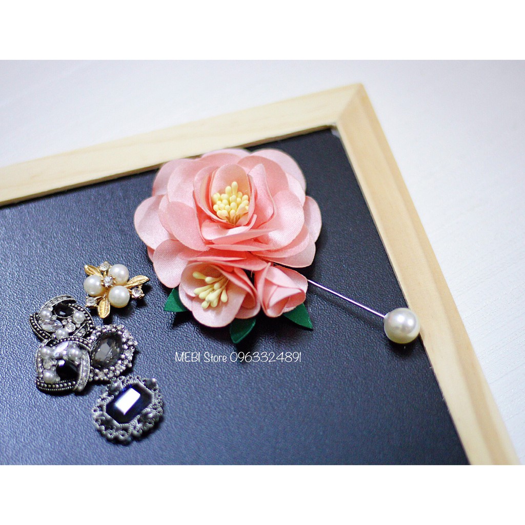 (Ảnh thật 100%) Hoa cài áo handmade (mẫu hoa hồng 2 nụ)