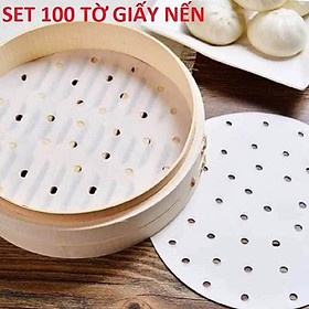 Set 100 Giấy nến nướng bánh đục lỗ tròn thấm dầu chống dính cho nồi chiên không dầu