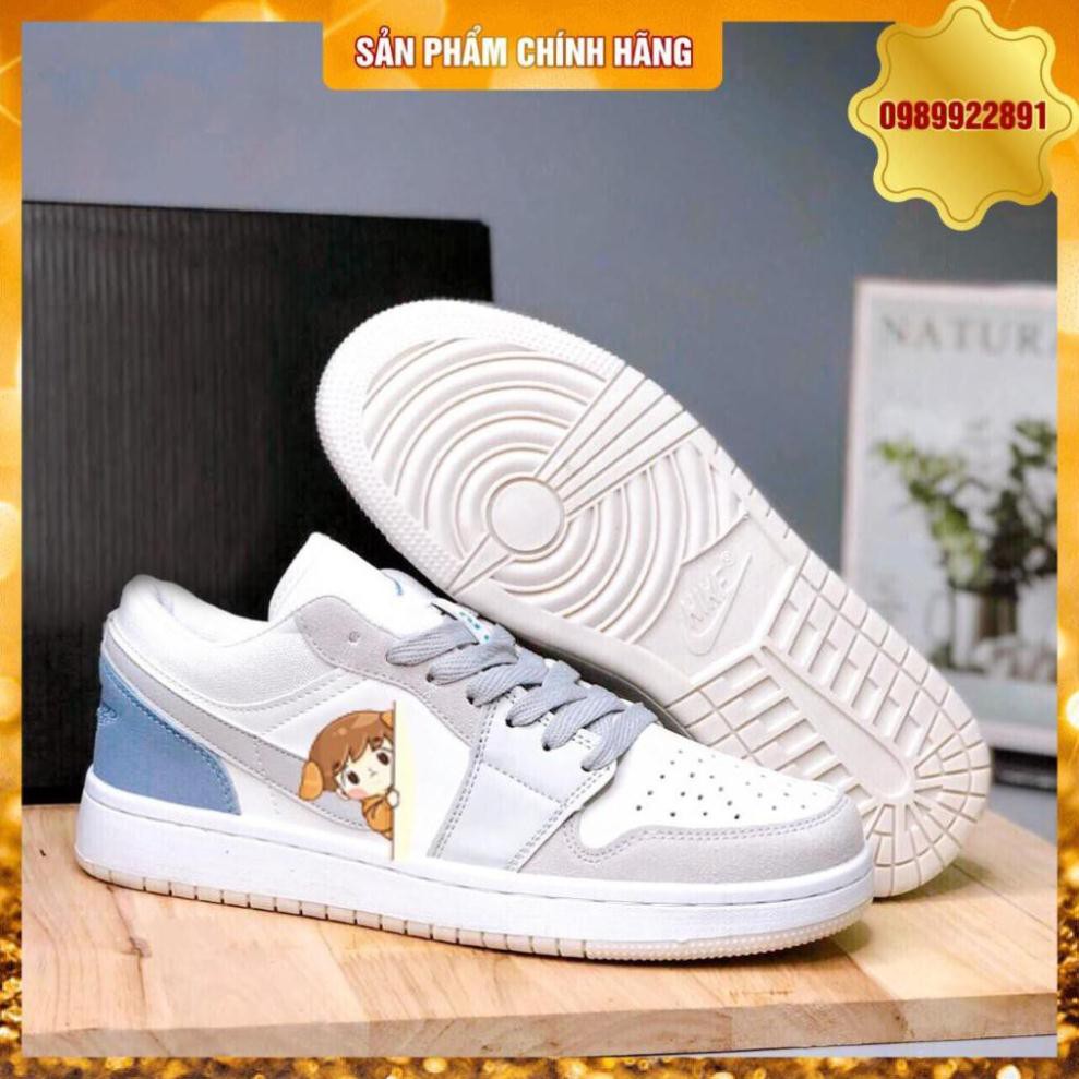 Giày thể thao nam nữ Jd1 da PU, trắng xám, gót da lộn xanh rất dễ phối đồ | BigBuy360 - bigbuy360.vn