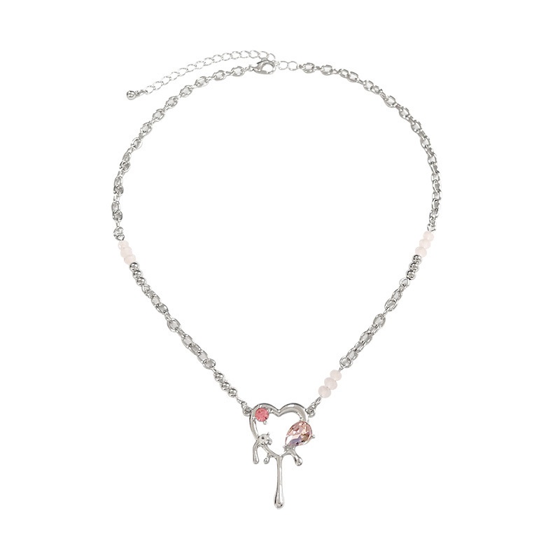 Vòng cổ Mặt Trái Tim Đính Đá zircon Màu Hồng Sang Trọng Phong Cách Hàn Quốc