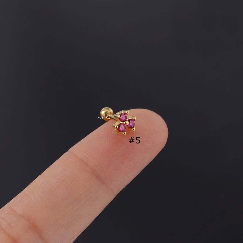 Khuyên tai dạng hạt bằng thép không gỉ đính đá zircon 20g nhiều màu thời trang