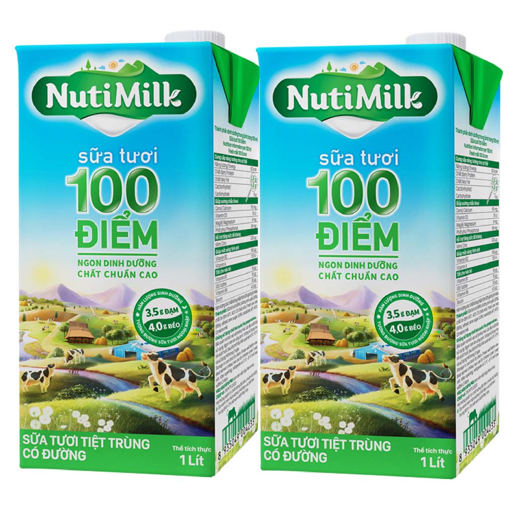 Hộp Sữa Tươi 100 Điểm Tiệt Trùng Nutimilk Sữa Tươi Có Đường Hộp 1lit PKPH