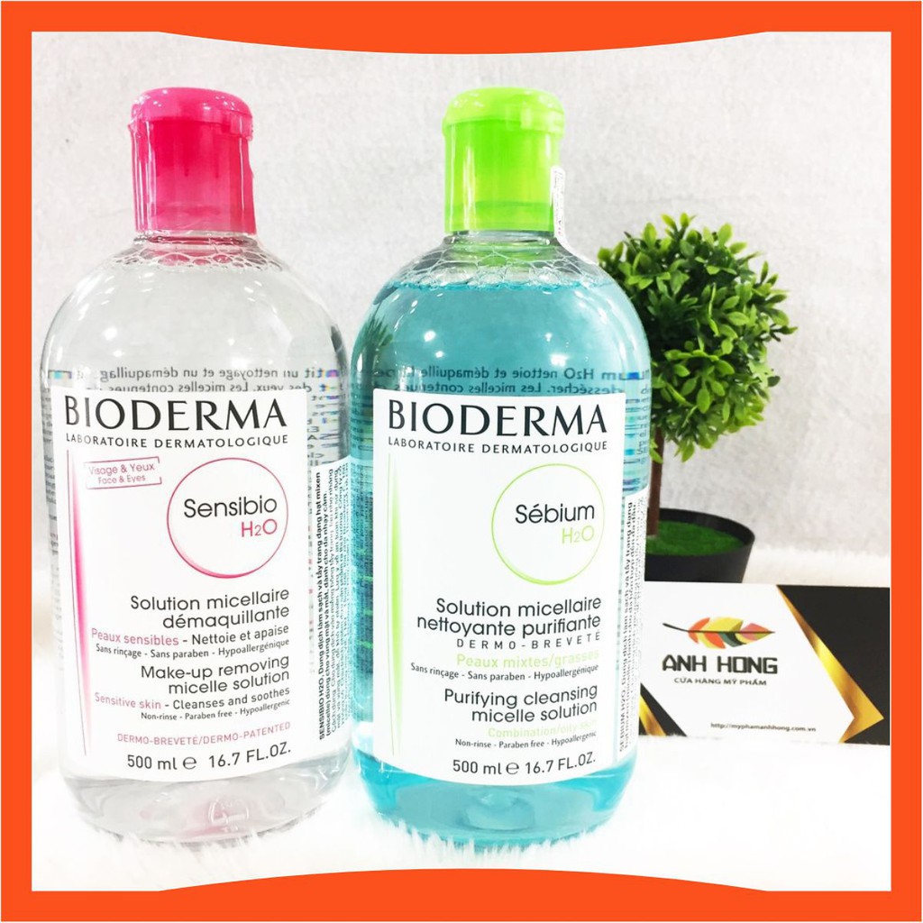 Nước Tẩy Trang Bioderma H2O 500ml Créaline Hồng, Sébium Xanh siêu chính hãng