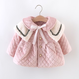 Áo Khoác Tay Dài Đệm cotton Dày Màu Trơn Đính Nơ Thời Trang Mùa Đông Cho Bé Gái Từ 9 Tháng Đến 3 Tuổi