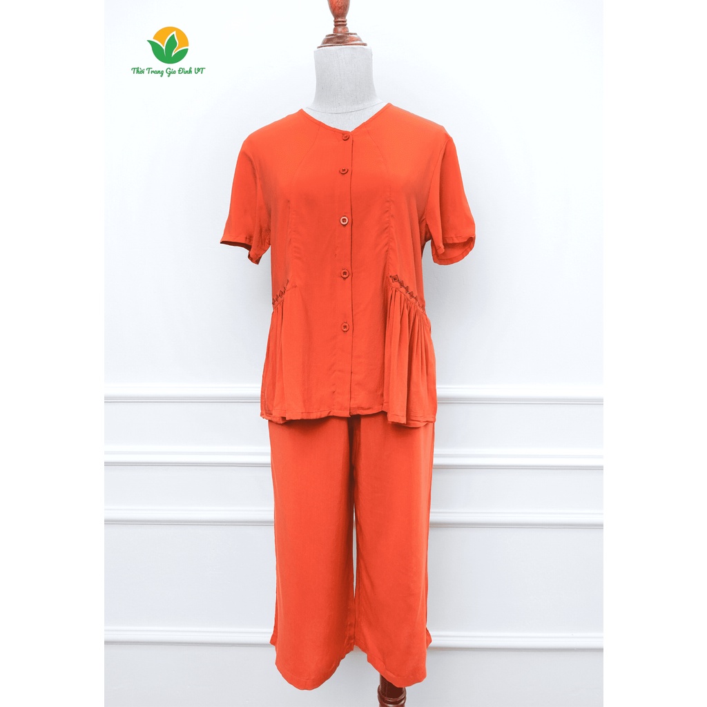 Bộ lanh mặc nhà quần lửng, áo cộc tay nữ B26.2001 - Thời Trang Gia Đình VT
