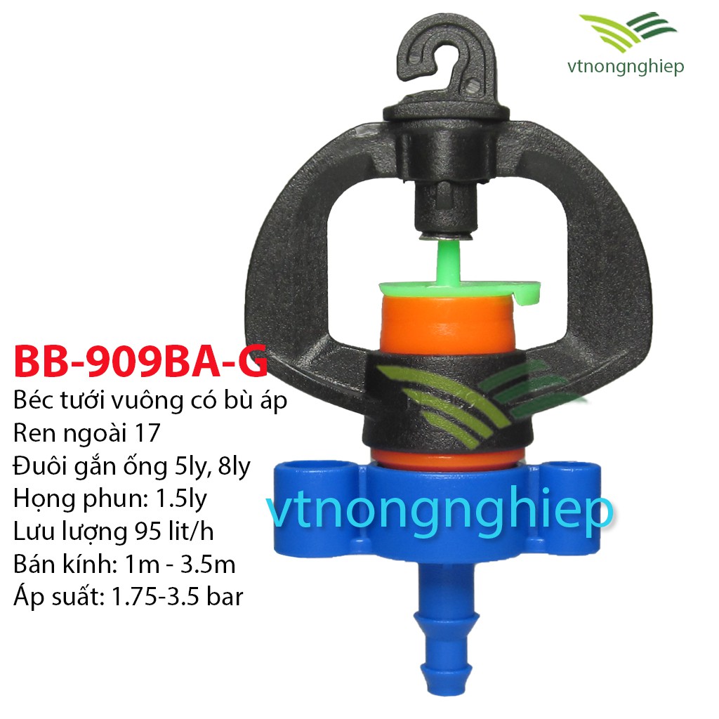 10 Béc tưới phun mưa bù áp BB-909BA-G 95(lit/h), béc tưới phun mưa, chuyên tưới gốc cây ăn trái - vtnongnghiep