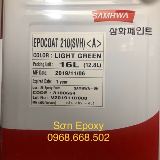 Sơn nền Epoxy màu xanh sản phẩm của hãng Samhwa công nghệ Hàn Quốc. sơn nền nhà xưởng Epoxy