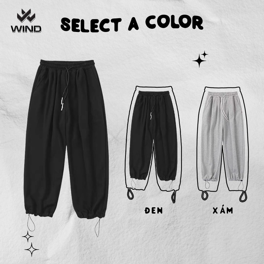 Quần jogger ống rộng WIND unisex dây rút bo chun  3 LINE overszie nam nữ ulzzang