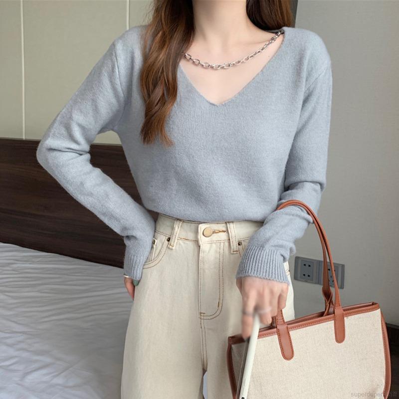 Áo Croptop Tay Dài Cổ Chữ V Phong Cách Hàn Quốc