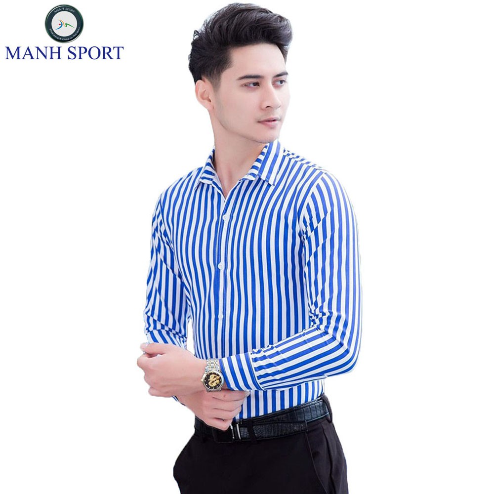 Áo Sơ Mi Nam Dài Tay Trắng Kẻ Sọc Đen Chất Vải Lụa Thô Cao Cấp Form Body Trẻ Trung [22] | BigBuy360 - bigbuy360.vn