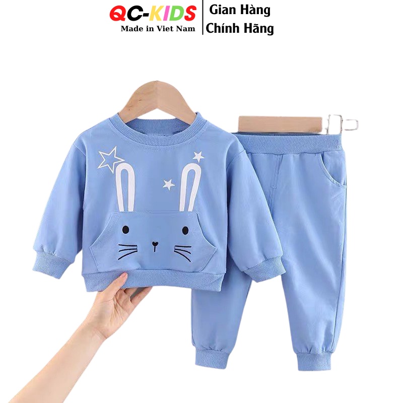 Quần áo trẻ em thu đông, quần áo bé gái hình thỏ chất nỉ da cá QC-KIDS 8 đến 18 kg