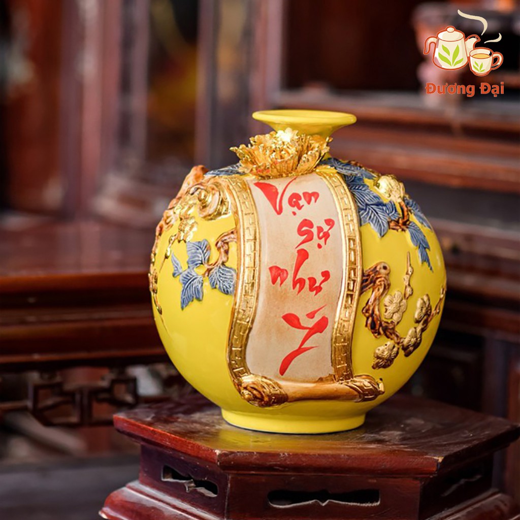 Bình Hút Lộc, Bình Hút Tài Lộc Vạn Sự Như Ý Gốm Sứ Bát Tràng Đương Đại + Tặng Kèm Đế Gỗ Hương