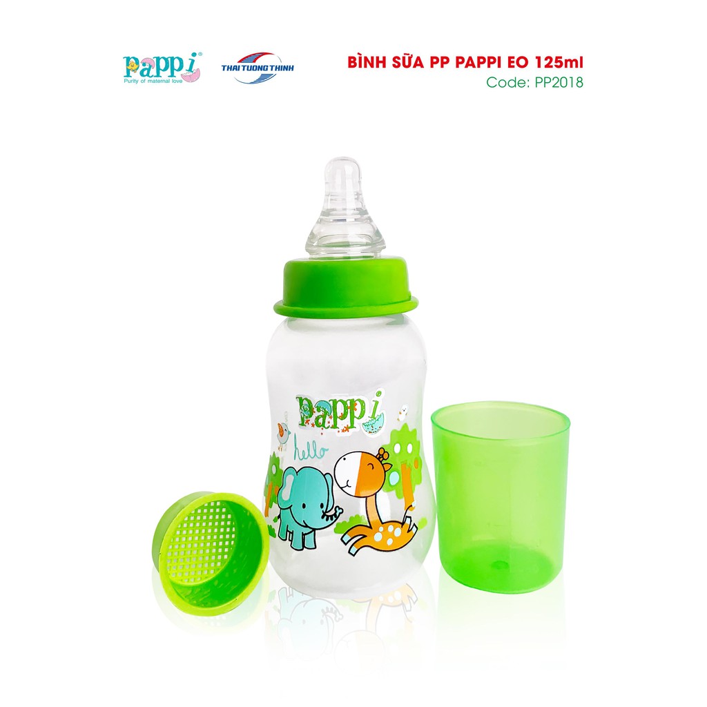 Bình sữa cổ hẹp, Bình sữa sơ sinh trẻ em Pappi nhựa PP 60ml - 125ml - 250ml Thái Lan ( mẫu mới)