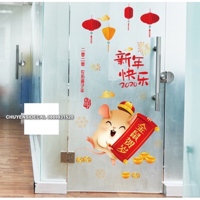 Decal dán Tết - Chuột Con bảng hỷ đỏ 2020 mẫu 02