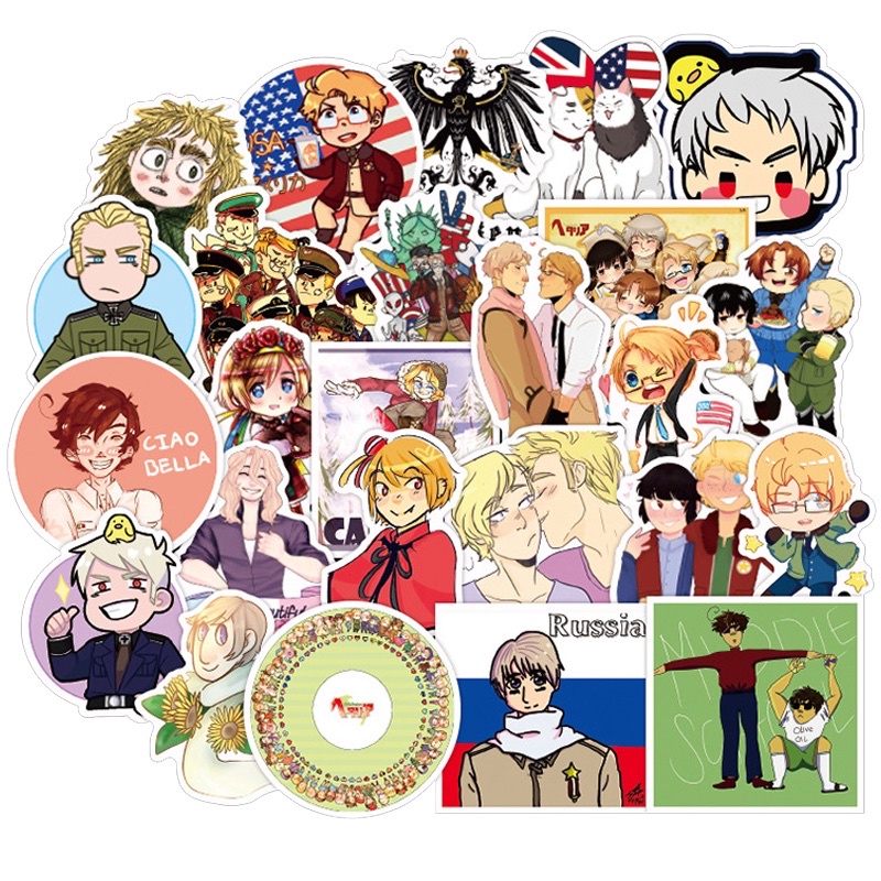 Sticker /hình dán anime Hetalia axis powers 30-60 cái ép lụa khác nhau