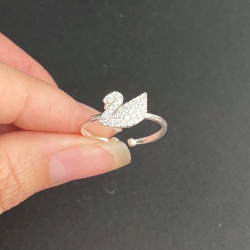 Nhẫn Bạc Ta S925 Cao Cấp CaoBac Silver Thiên Nga Nạm Đá Sang Trọng, Quý Phái Dành Tặng Riêng Cho Bạn Gái