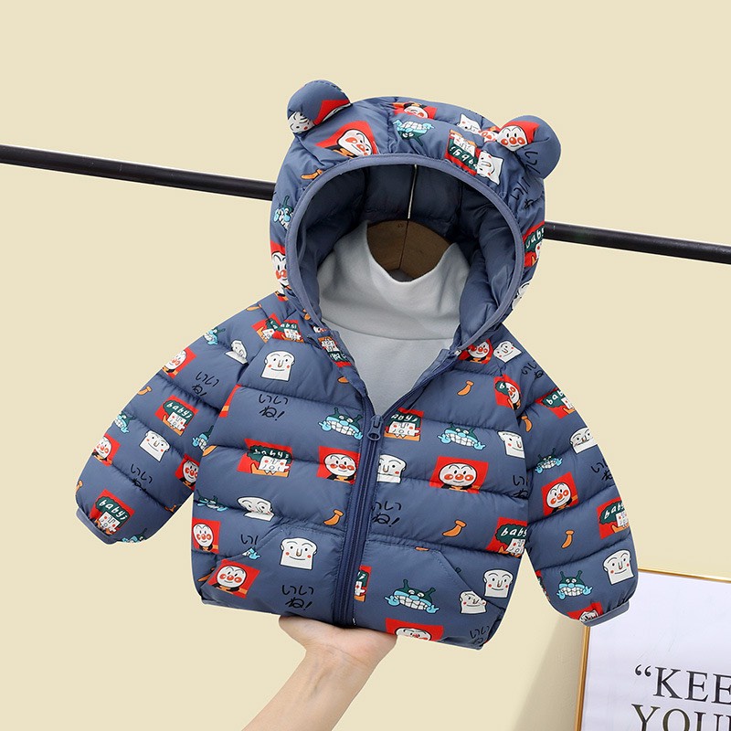 Áo khoác phao siêu nhẹ tai gấu họa tiết cho bé trai/bé gái