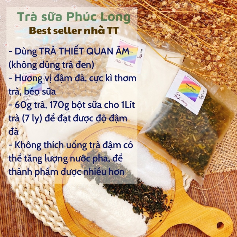 Set nguyên liệu pha trà sữa Phúc Long, Thái Xanh, Thái đỏ, truyền thống, trà sữa oolong, trà sữa lài  (25 ly đậm vị) | BigBuy360 - bigbuy360.vn