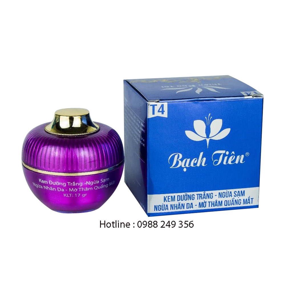 KEM BẠCH TIÊN T4 DƯỠNG TRẮNG NGỪA SẠM NGỪA NHĂN DA MỜ THÂM QUẦNG MẮT 17G