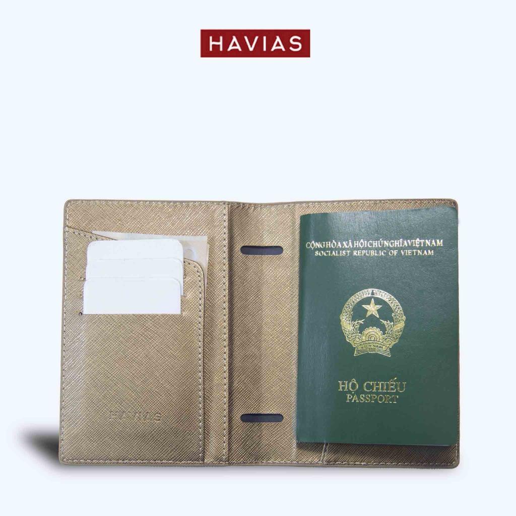 VIA HAVIAS bao đựng Passport da bò Saffiano Ý nhập khẩu 100% chống trày chống nước