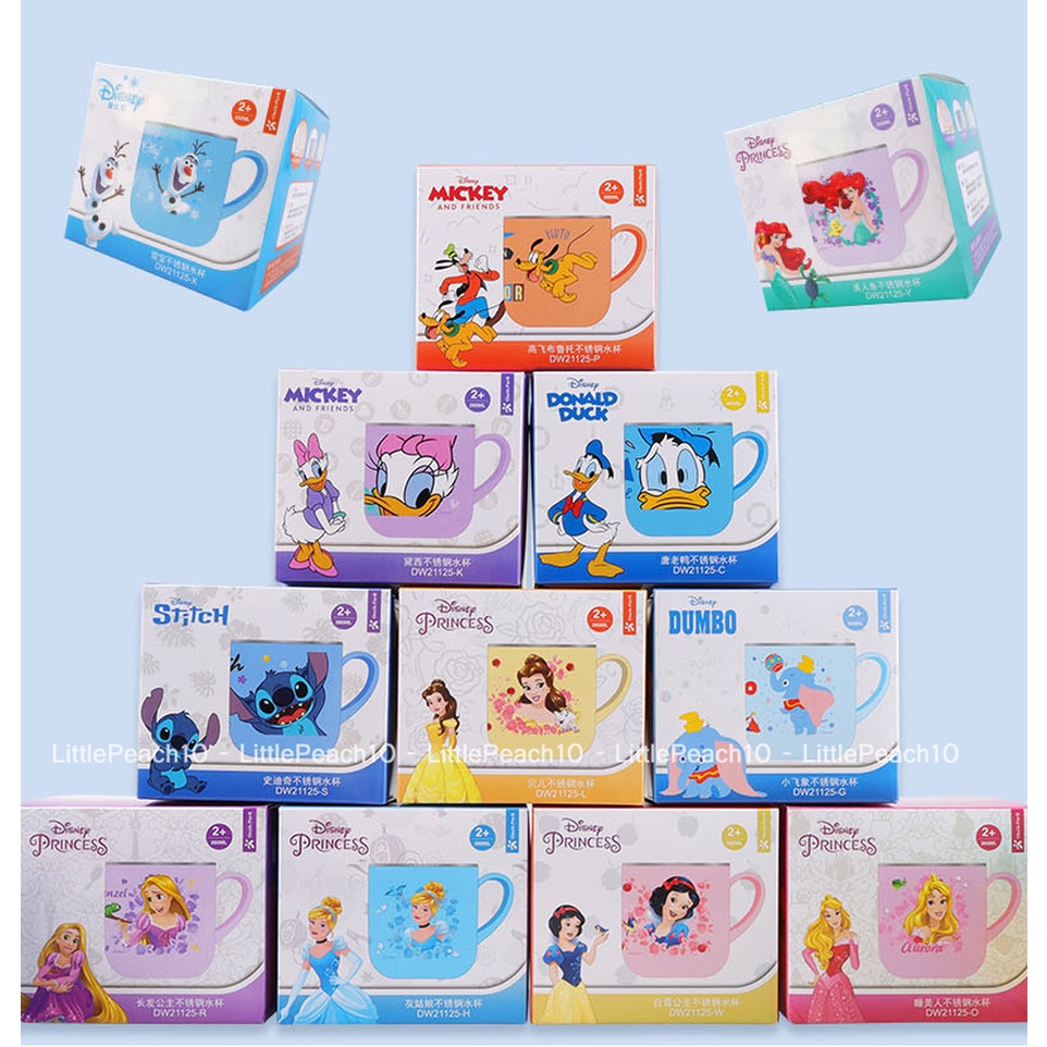 Ly giữ nhiệt in hình Disney có nắp kèm quai Frozen Car95 Mickey Minnie Princess Donald cho bé