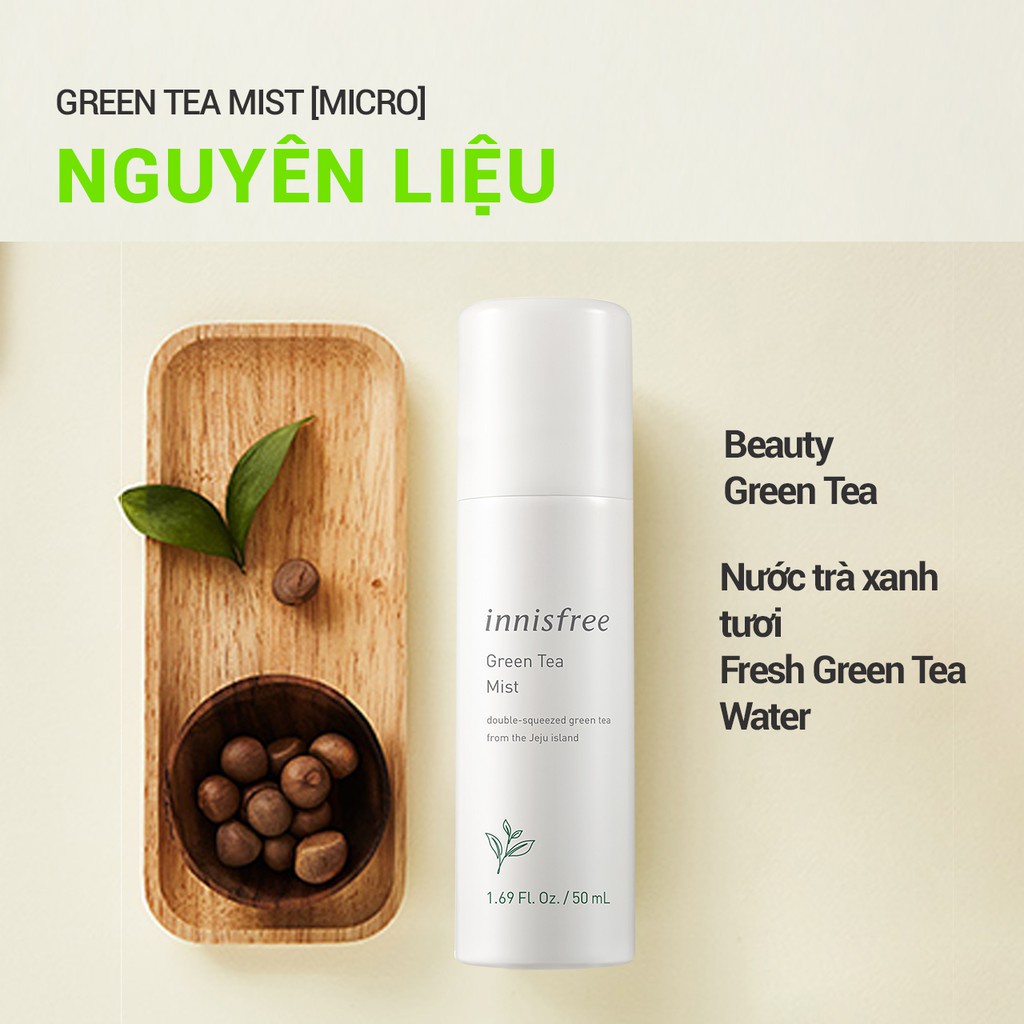 [Mã COSIF05 giảm 10% đơn 400K] Xịt khoáng dưỡng ẩm phun sương mịn innisfree Green Tea Mist (Micro) 120ml