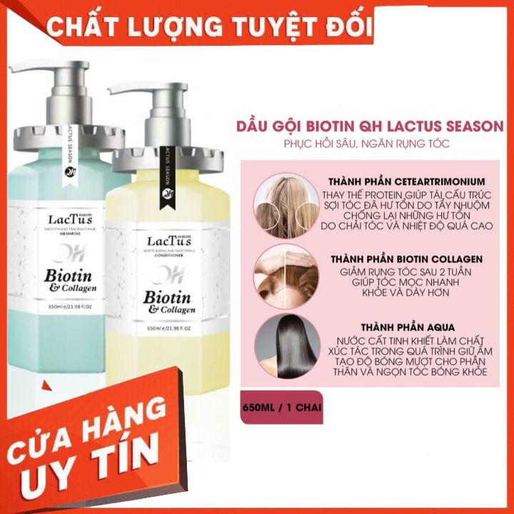 Dầu gội  dầu xả 650ml*2 lactus season biotin collagen ngăn gàu, giảm rụng tóc nuôi dưỡng tóc khỏe, suôn mượt