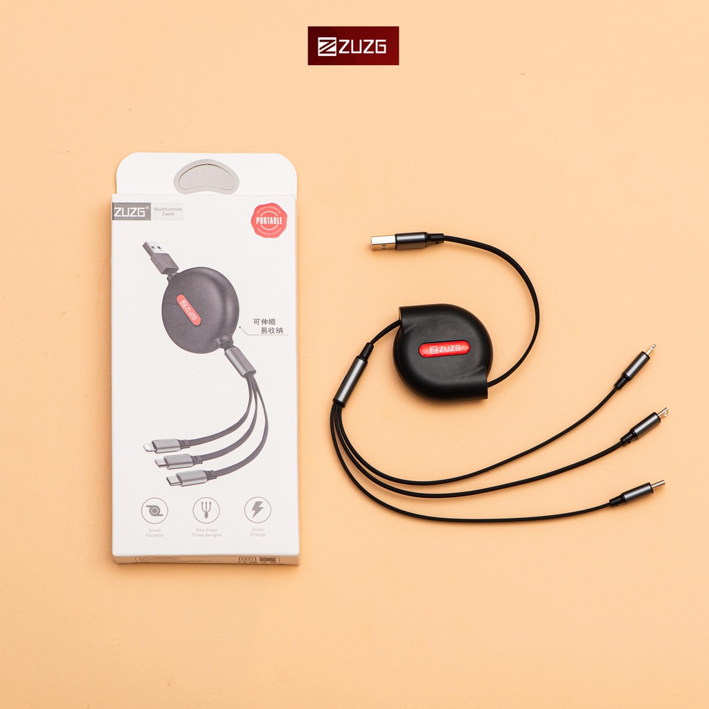 Cáp sạc nhanh dây rút 3 trong 1 HL01 - Z1 Hàng chính hãng ZUZG