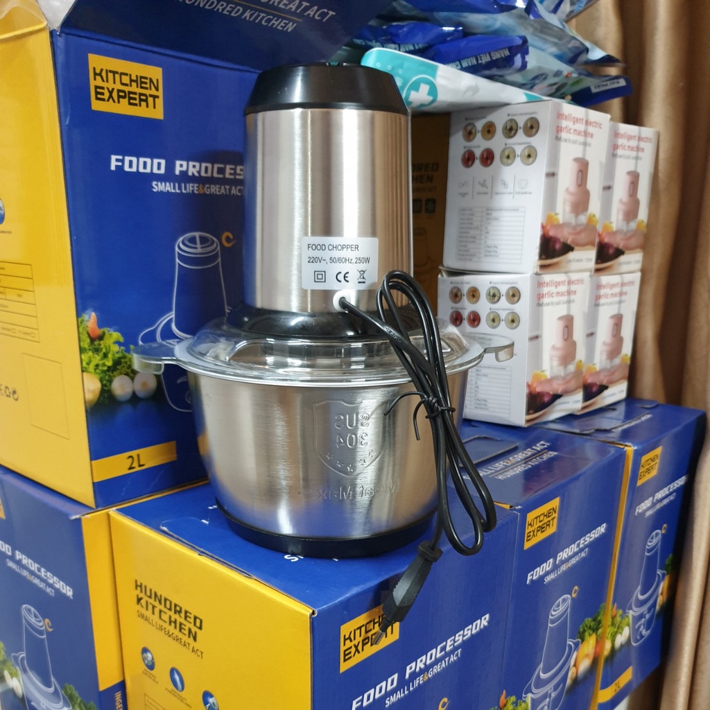 MÁY XAY THỊT ĐA NĂNG CỐI INOX 2L Máy Xay Thực Phẩm Kitchen Expert 250W Siêu Khỏe Lưỡi Dao 4 Chiều - GIA DỤNG SMARTSUN