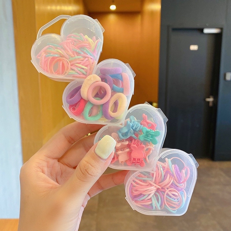 PVN45516 Dây Buộc Tóc Co Giãn Hình Hộp Trái Tim Nhiều Màu Cho Trẻ Em