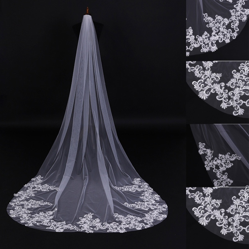 Mạng Che Mặt Vải Tuyn Một Lớp Phối Ren Tinh Tế Cho Cô Dâu