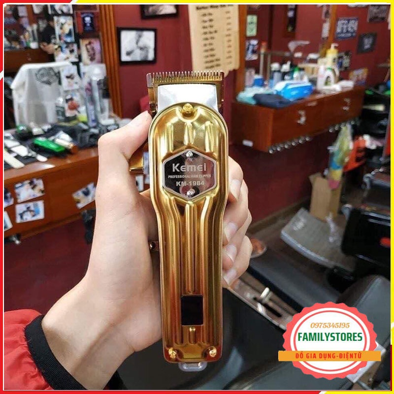 Tông đơ cắt tóc vỏ thép nguyên khối,màn hình hiển thị LCD kemei 1984 vàng sang trọng tinh tế
