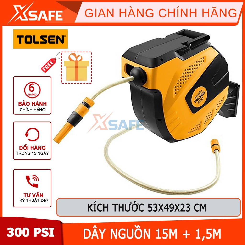 Bộ Rulô Cuộn Ống Nước Tự Động Tolsen 57261, kèm dây dài 15m, áp suất vòi 300psi, chất liệu nhựa có độ bền cao - [XSAFE]