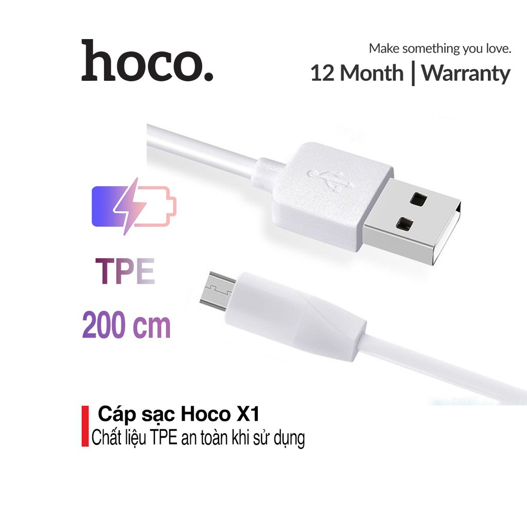 Cáp sạc Micro USB Hoco X1 dài 1m chất liệu dây dẻo TPE an toàn chống gẫy gập