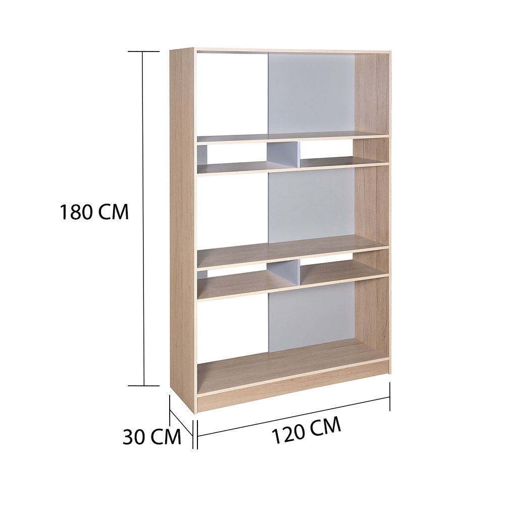 HomeBase ME LIVING Kệ bằng gỗ ép nhiều ngăn ADA Thái Lan W120xH180xD30m màu trắng/xám