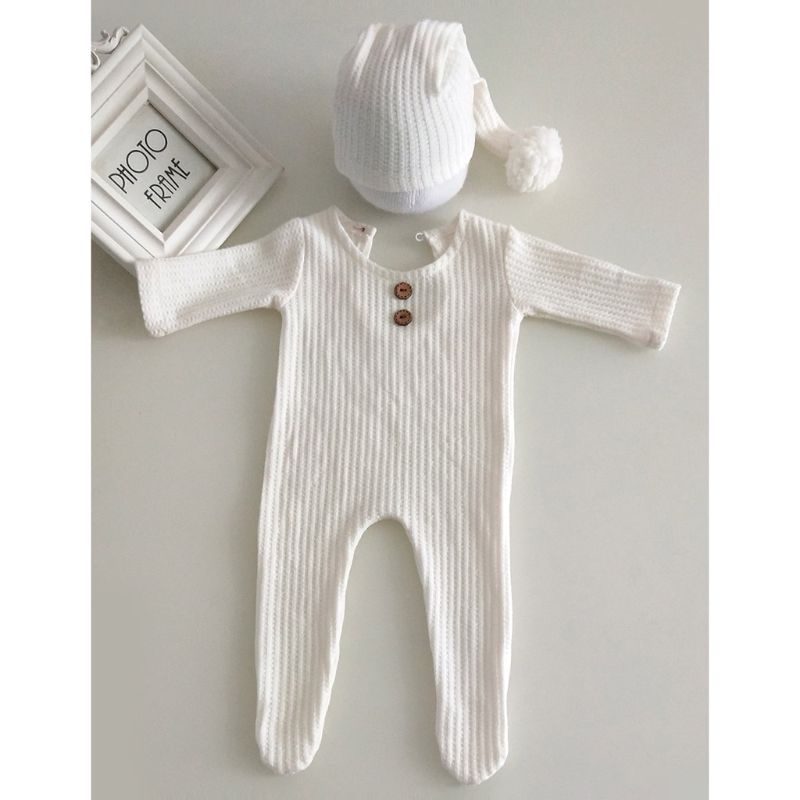 Bộ Đồ 2 Mảnh Áo Liền Thân Tay Dài Kèm Mũ Dành Cho Bé Sơ Sinh