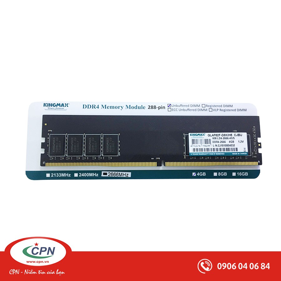 Bộ nhớ trong Kingmax 4GB DDR4 2666MHz chuẩn 288 pins / PC 21.3GB/sec (KM4G2666)
