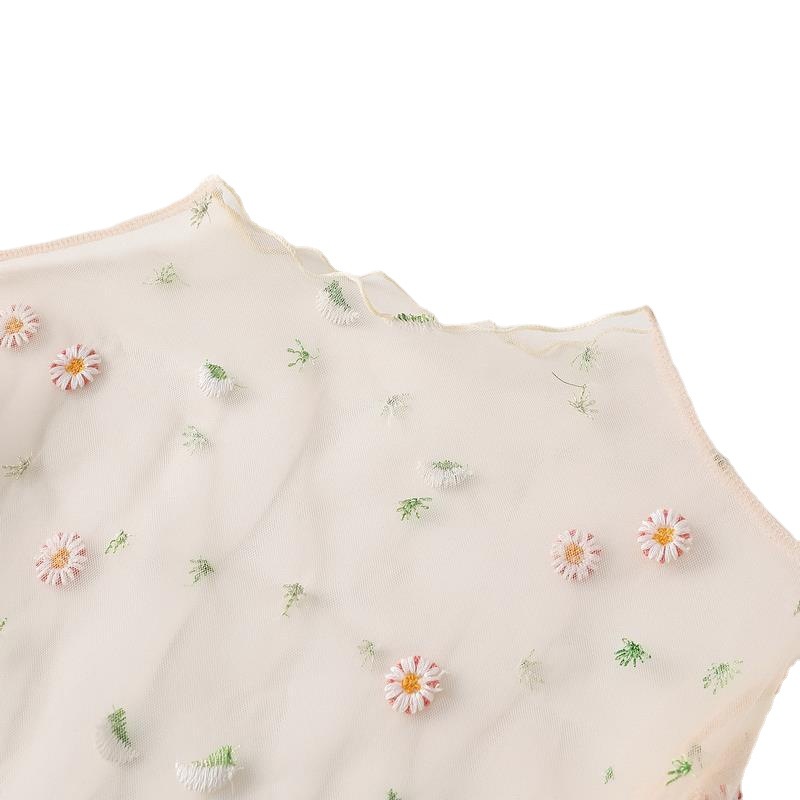 Áo kiểu lưới tay dài thêu họa tiết hoa cúc nhỏ thời trang mùa hè xinh xắn dành cho nữ