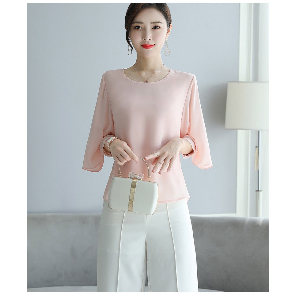 Áo Sơ Mi Nữ GIÁ SỈ Kiểu Công Sở Tay Lỡ Cánh Rộng Cổ Tròn Cài Nút Sau | BigBuy360 - bigbuy360.vn