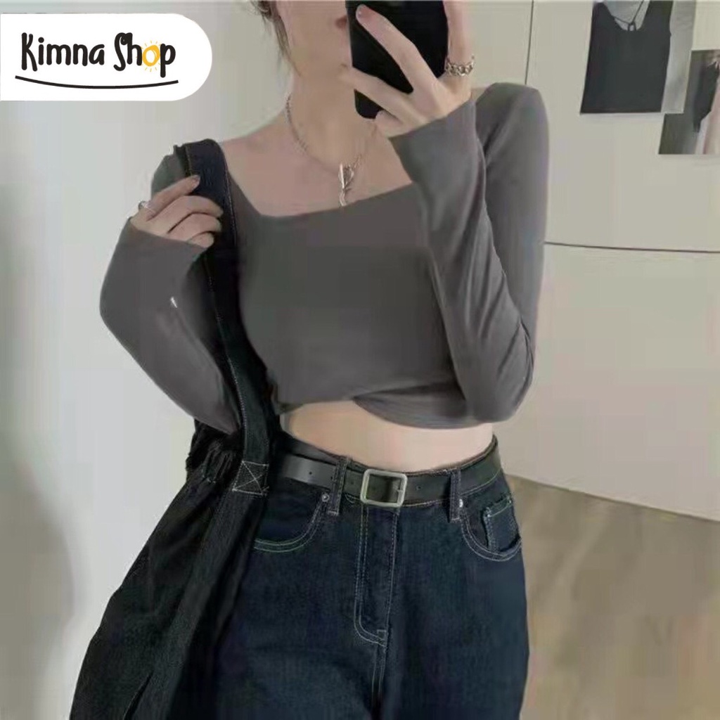 Áo Croptop Tay Dài Cổ Vuông - Áo Thun Crotop Ôm Body