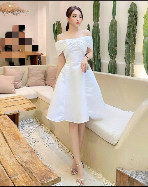 Đầm nơ trễ vai